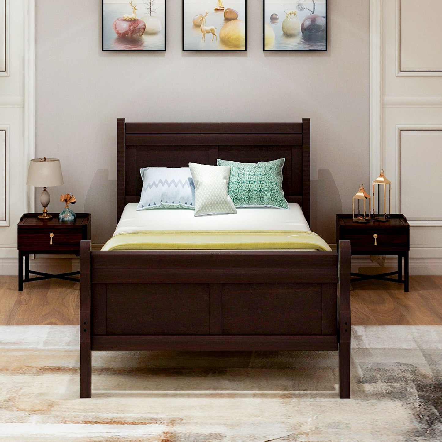 Platform Bed Frame Mattress Foundation Sleigh Bed With Headboard / Footboard / Wood Slat Suppor - The Sleep Loft - Online Mattress Showroom NYC