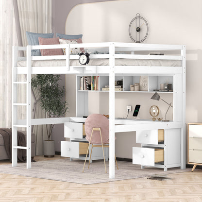 Loft Bed With Desk, Cabinets, Drawers, Charging Station And Bedside Tray - The Sleep Loft - Online Mattress Showroom NYC