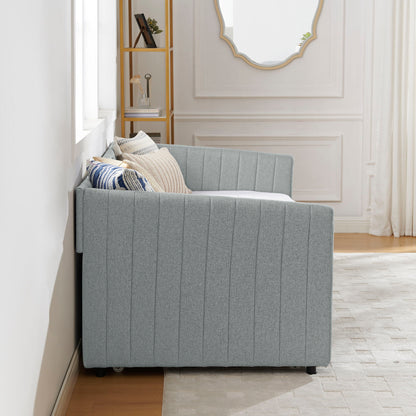 Upholstered Daybed With Trundle With Vertical Stripes - The Sleep Loft - Online Mattress Showroom NYC