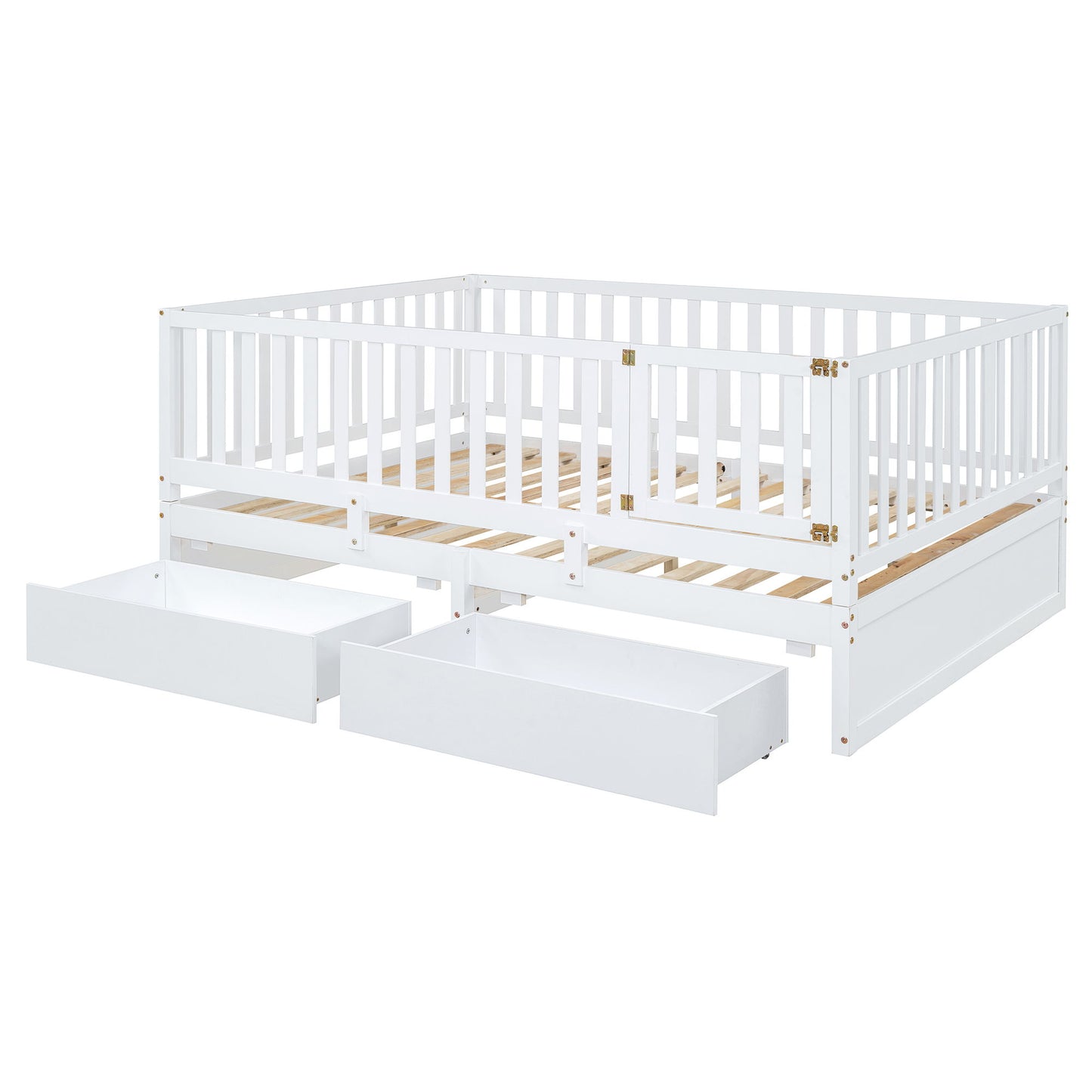Daybed With Fence Guardrails And 2 Drawers, Split Into Independent Floor Bed & Daybed - The Sleep Loft - Online Mattress Showroom NYC