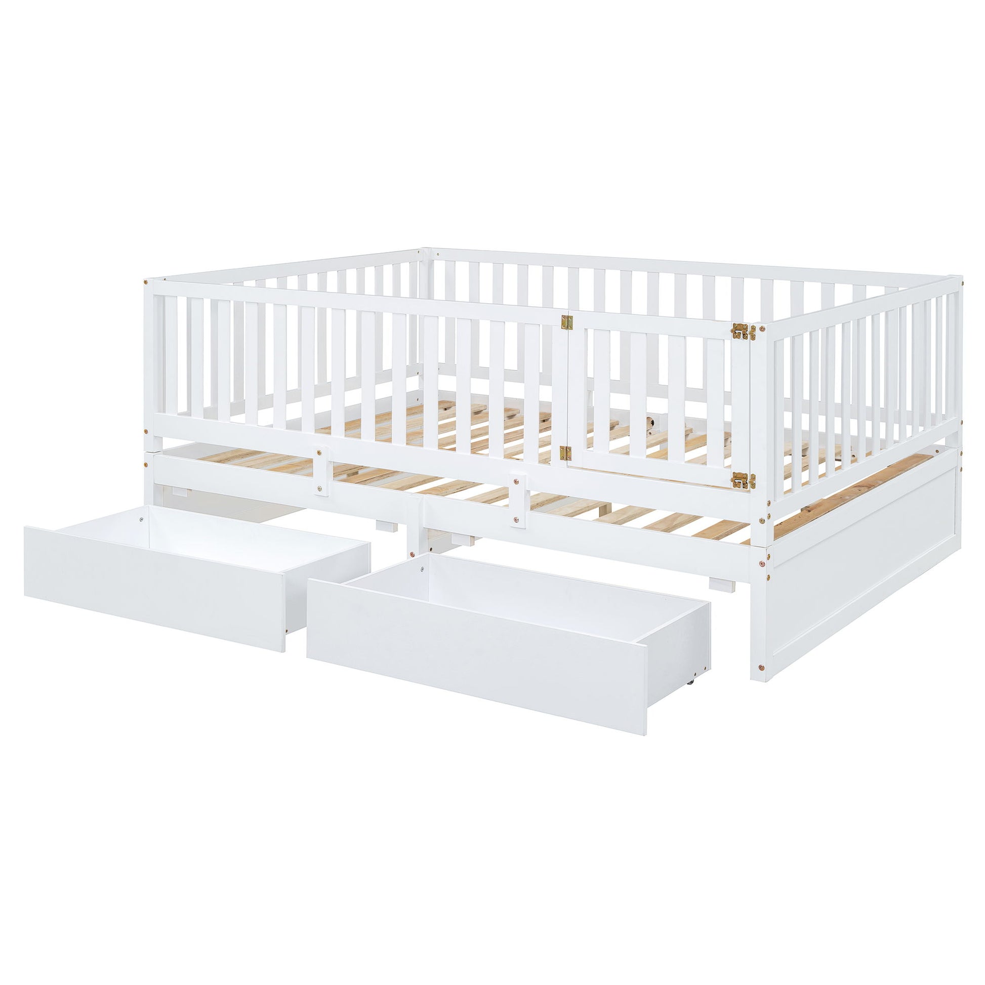 Daybed With Fence Guardrails And 2 Drawers, Split Into Independent Floor Bed & Daybed - The Sleep Loft - Online Mattress Showroom NYC