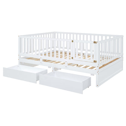 Daybed With Fence Guardrails And 2 Drawers, Split Into Independent Floor Bed & Daybed - The Sleep Loft - Online Mattress Showroom NYC