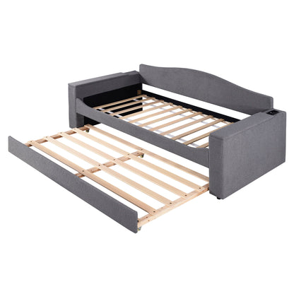 Upholstered Daybed With Storage Armrests, Trundle And Latest Integrated tooth Audio System - The Sleep Loft - Online Mattress Showroom NYC