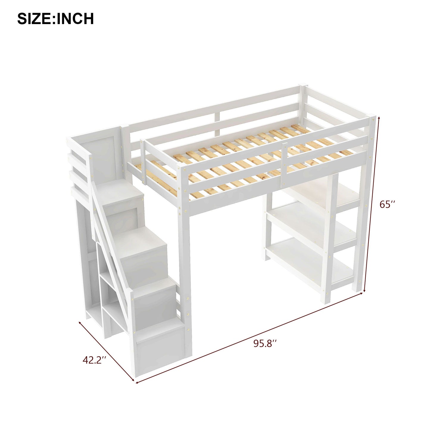 Loft Bed With 4 Layer Shelves, Storage Staircase, Small Wardrobe And LED Light - The Sleep Loft - Online Mattress Showroom NYC