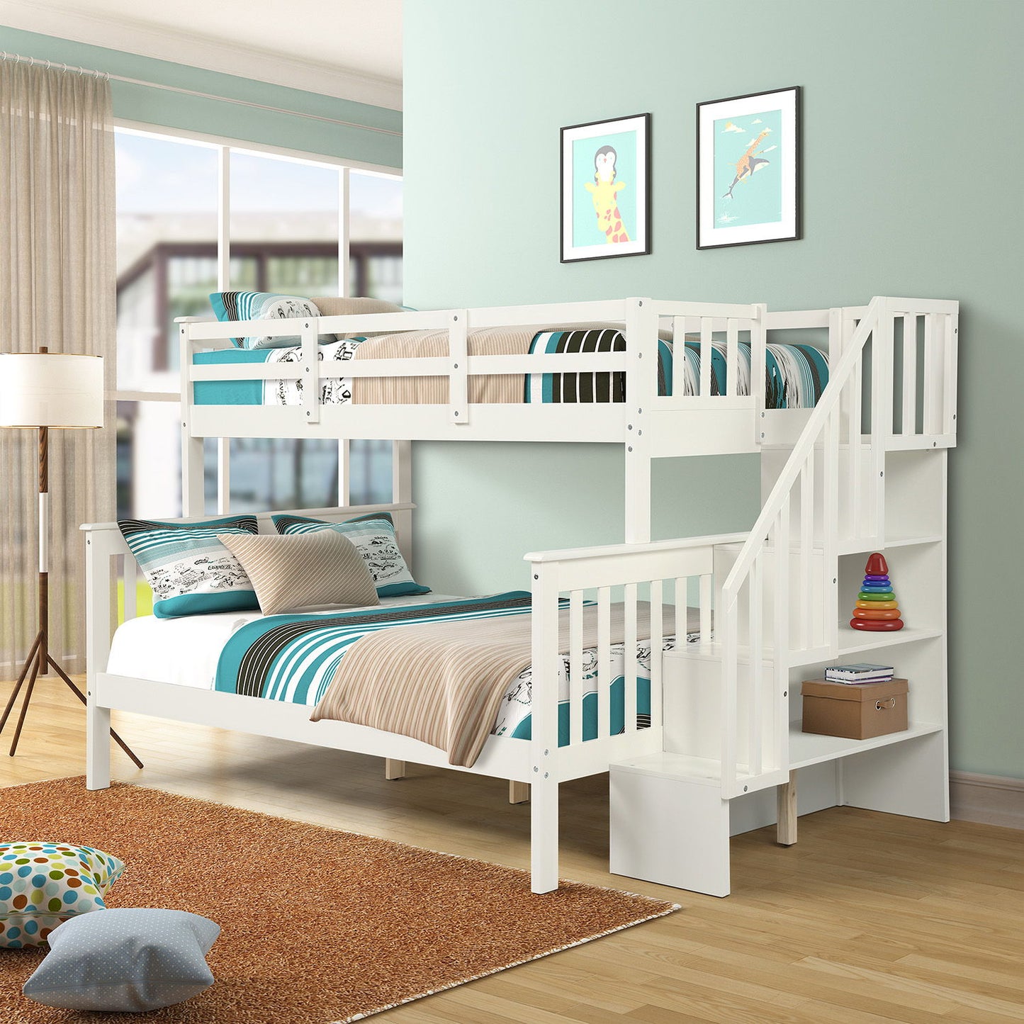 Stairway Bunk Bed With Storage And Guard Rail For Bedroom - The Sleep Loft - Online Mattress Showroom NYC
