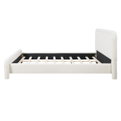 Upholstered Platform Bed Frame With Curved Headboard, Wood Slats Support