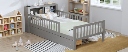 Bed With Headboard Storage Rack, 2 Under Bed Drawers, 3 Side Guardrails For Safety - The Sleep Loft - Online Mattress Showroom NYC