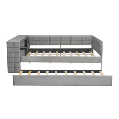 Upholstered Platform Bed With Storage Shelves, Desk, Charging Station And Trundle - The Sleep Loft - Online Mattress Showroom NYC