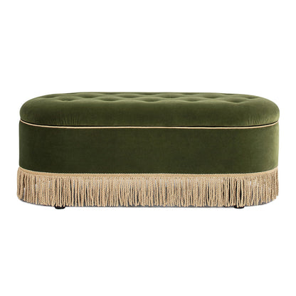 Melinda - Oval Tufted Bullion Fringe Storage Bench - The Sleep Loft - Online Mattress Showroom NYC