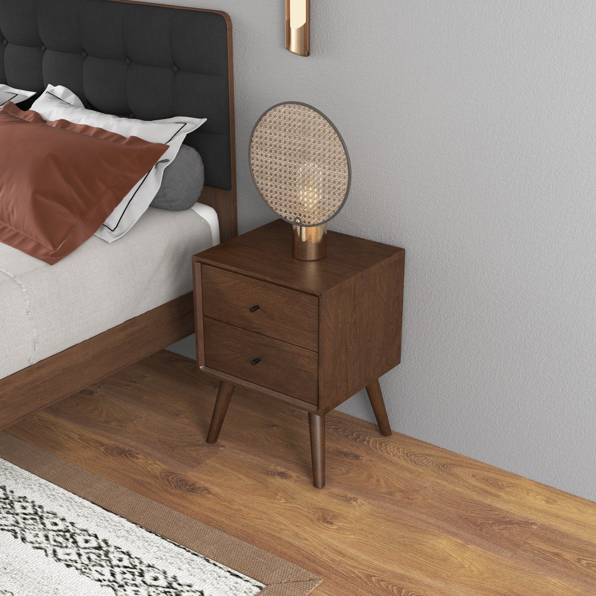 Caroline - Mid-Century Modern Style White Night Stand 2 Drawer - The Sleep Loft - Online Mattress Showroom NYC