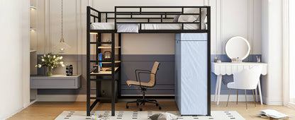Loft Bed With Desk, Shelves, Power Outlet, LED Light And Wardrobe - The Sleep Loft - Online Mattress Showroom NYC