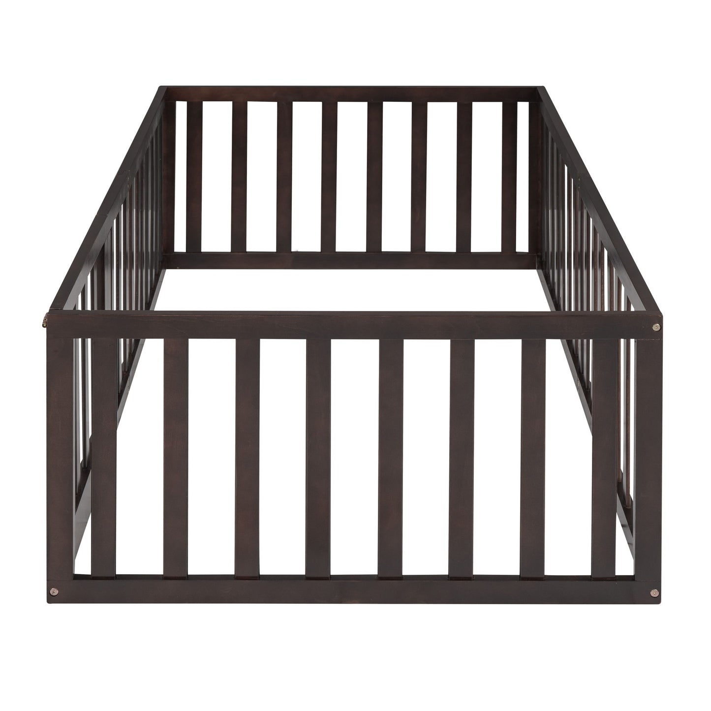 Twin Size Floor Bed Frame With Fence And Door - Walnut - The Sleep Loft - Online Mattress Showroom NYC