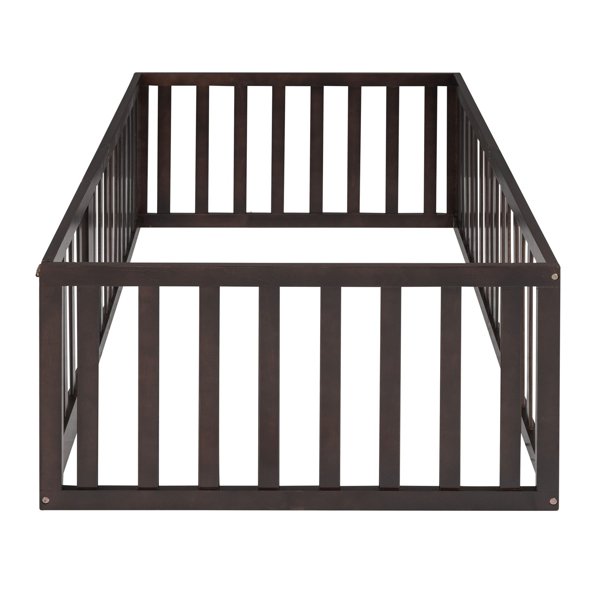 Twin Size Floor Bed Frame With Fence And Door - Walnut - The Sleep Loft - Online Mattress Showroom NYC