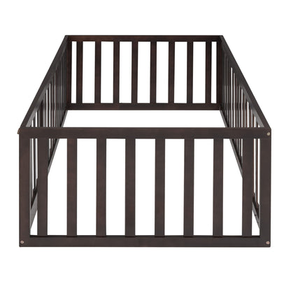 Twin Size Floor Bed Frame With Fence And Door - Walnut - The Sleep Loft - Online Mattress Showroom NYC