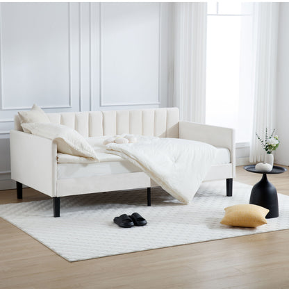 Elena - Boucle Upholstered Daybed, Ribbed Tufted Backrest - The Sleep Loft - Online Mattress Showroom NYC