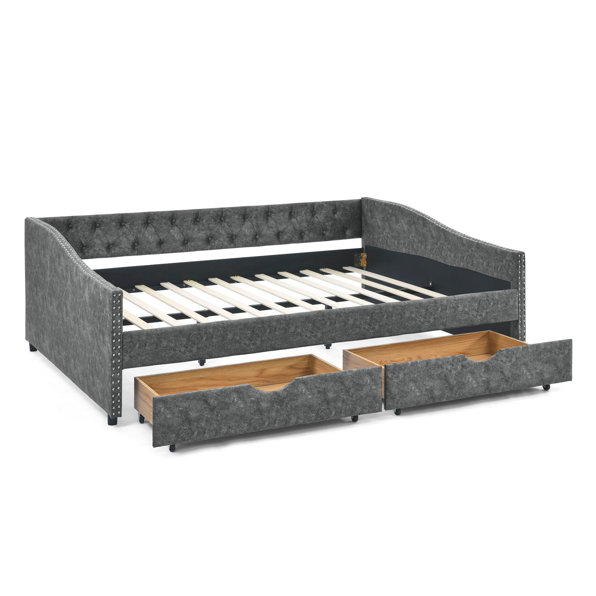 Upholstered Tufted Daybed With Drawers, Waved Arms - The Sleep Loft - Online Mattress Showroom NYC
