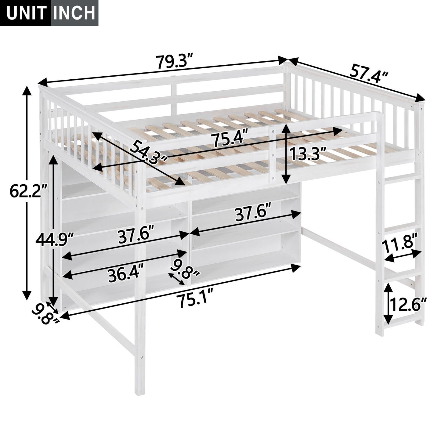 Loft Bed With 8 Open Storage Shelves And Built In Ladder - The Sleep Loft - Online Mattress Showroom NYC