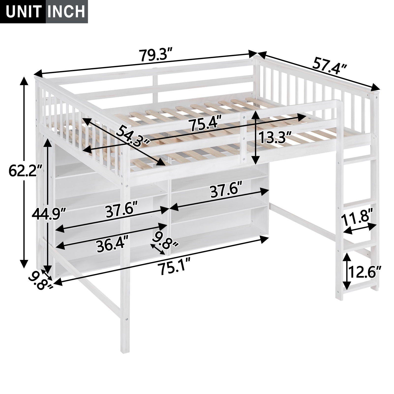 Loft Bed With 8 Open Storage Shelves And Built In Ladder - The Sleep Loft - Online Mattress Showroom NYC