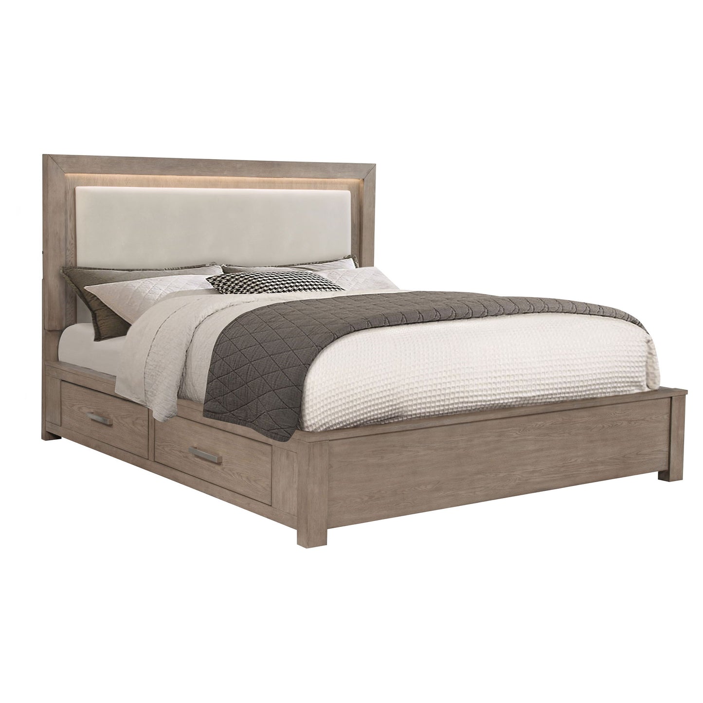 Gibbons - Barley California King LED Storage Bed With Upholstered Headboard And Built In Lighting - Brown