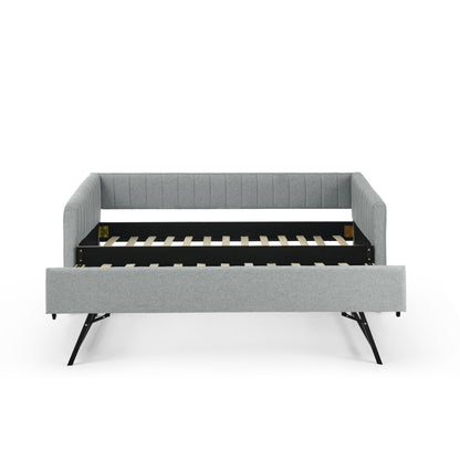 Upholstered Daybed With Trundle With Vertical Stripes - The Sleep Loft - Online Mattress Showroom NYC