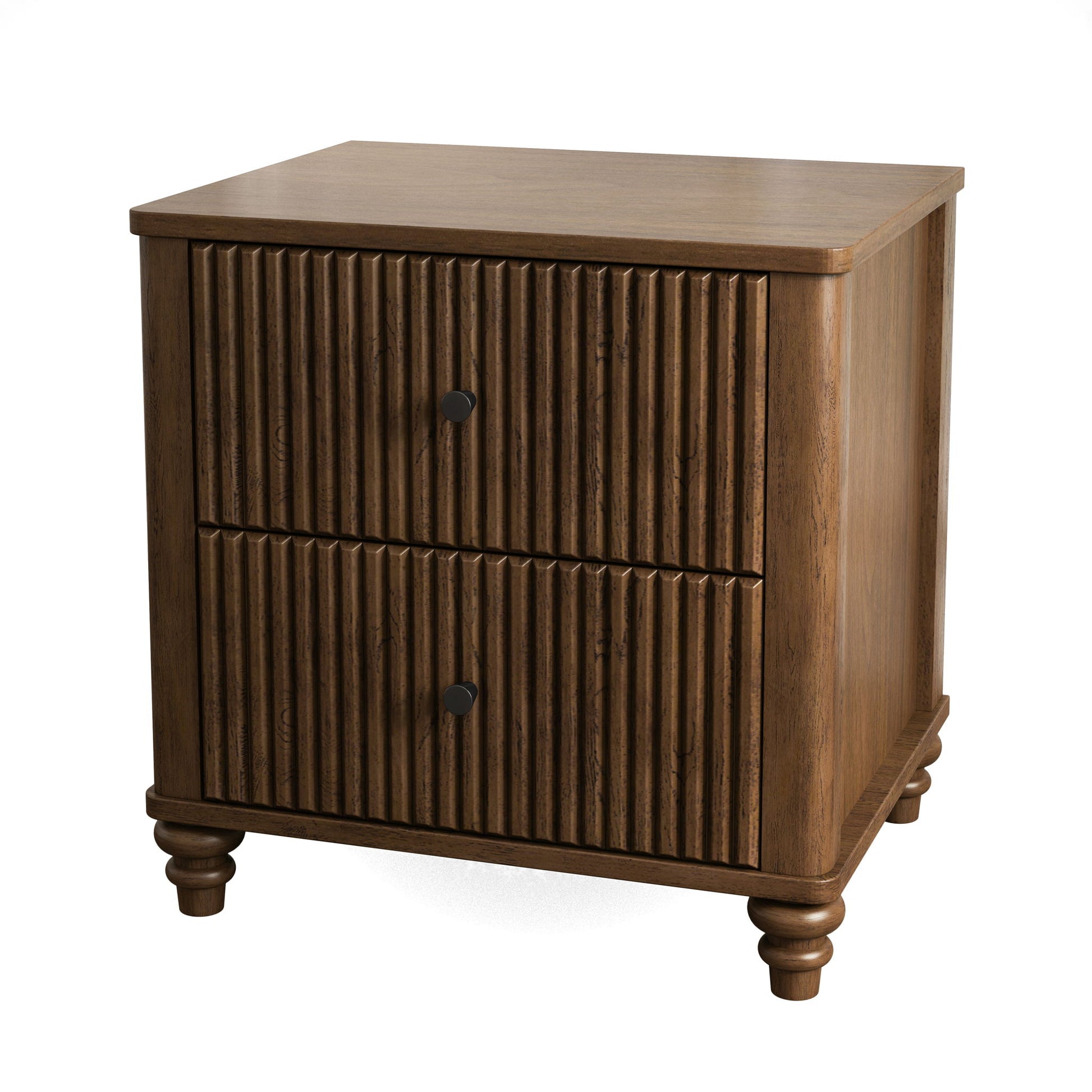 Mid Century Modern Fluted Nightstand 2 Piece Set With 3 Drawers - Walnut - The Sleep Loft - Online Mattress Showroom NYC