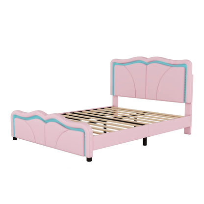 Upholstered Platform Bed & Curve Shaped And Height Adjustable Headboard, LED Light Strips - The Sleep Loft - Online Mattress Showroom NYC