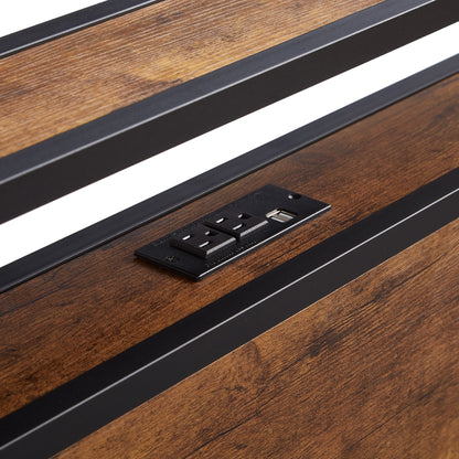 Modern Metal Platform Bed Frame With Wooden Headboard And Footboard, USB Charging Station, LED Lights, 2 Drawers - The Sleep Loft - Online Mattress Showroom NYC