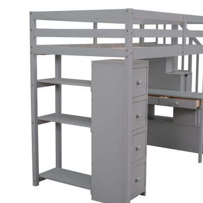 Loft Bed With Storage Drawers, Desk And Stairs With Shelves - The Sleep Loft - Online Mattress Showroom NYC