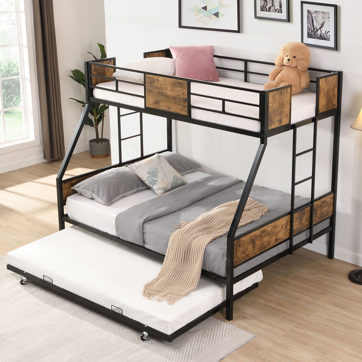Modern Metal Bunk Bed With Side Ladders And Guardrail - The Sleep Loft - Online Mattress Showroom NYC