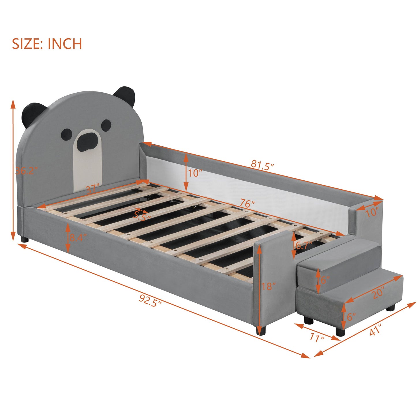 Upholstered Daybed With Bear Shaped Headboard, Hydraulic System And Breathable Fence - The Sleep Loft - Online Mattress Showroom NYC