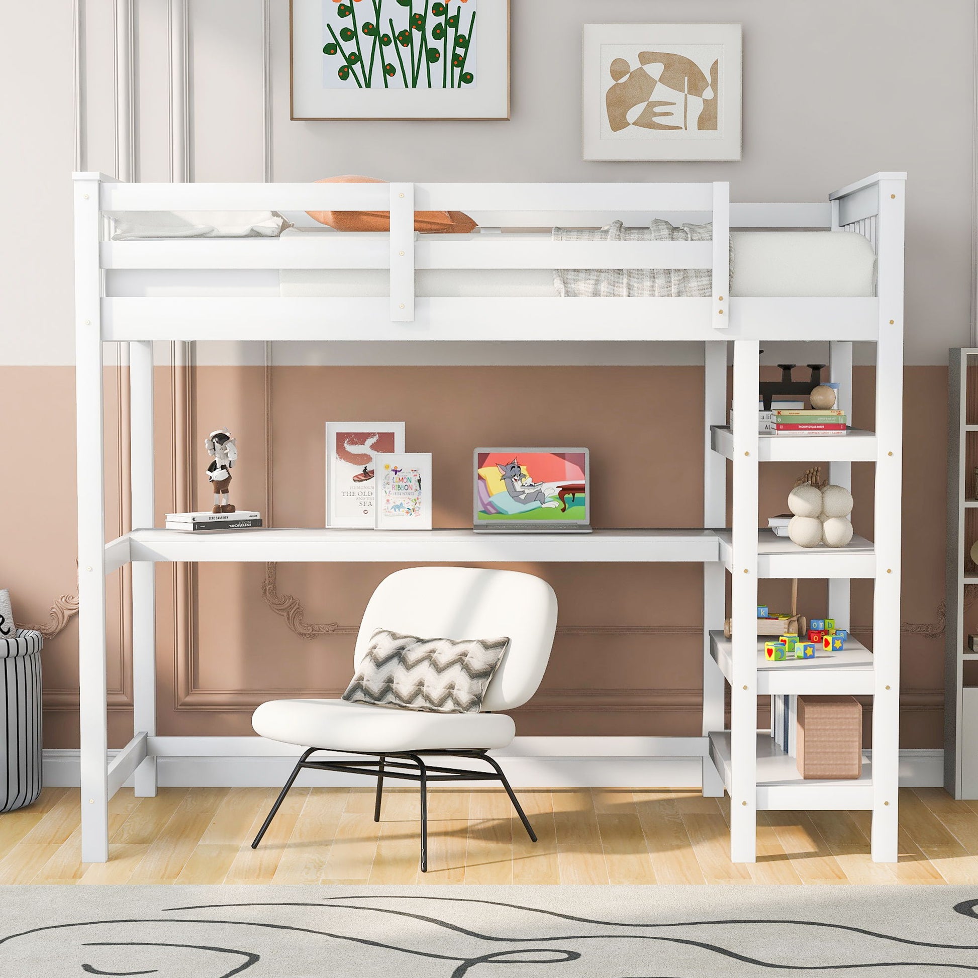 Loft Bed With Storage Shelves And Under Bed Desk - The Sleep Loft - Online Mattress Showroom NYC