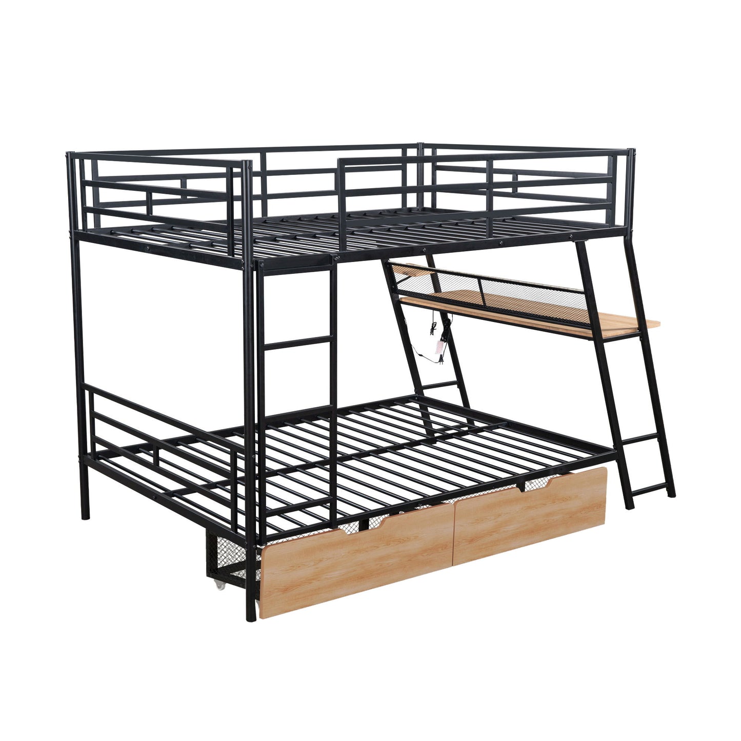 Full Size Bunk Bed With Built In Desk, Light, And 2 Drawers - Black - The Sleep Loft - Online Mattress Showroom NYC