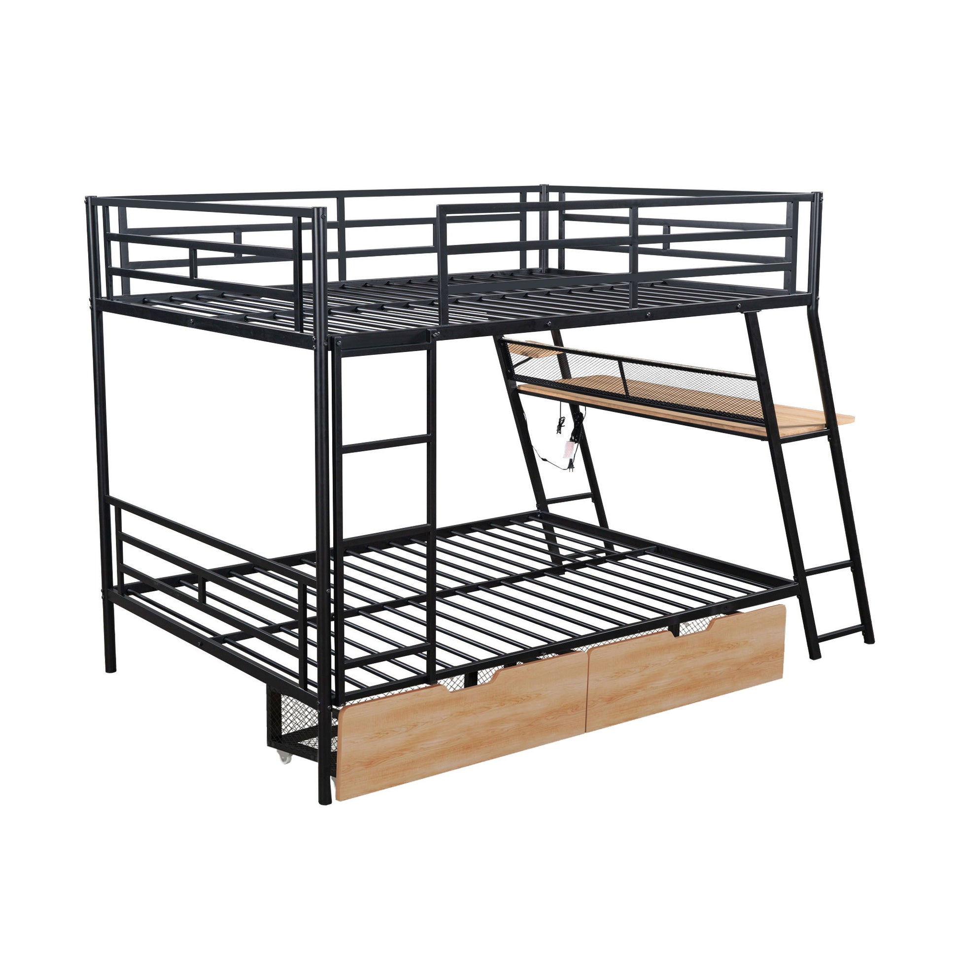 Full Size Bunk Bed With Built In Desk, Light, And 2 Drawers - Black - The Sleep Loft - Online Mattress Showroom NYC