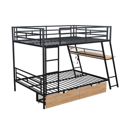 Full Size Bunk Bed With Built In Desk, Light, And 2 Drawers - Black - The Sleep Loft - Online Mattress Showroom NYC