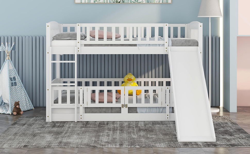 Low Bunk Bed With Slide, Fence And Ladder - The Sleep Loft - Online Mattress Showroom NYC