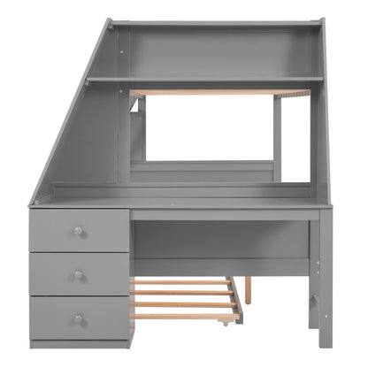 Bunk Bed With Trundle And Built In Desk, 3 Storage Drawers And Shelf - The Sleep Loft - Online Mattress Showroom NYC