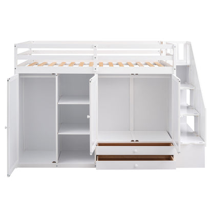 Loft Bed With 3 Shelves, 2 Wardrobes, 2 Drawers, Ladder Storage - The Sleep Loft - Online Mattress Showroom NYC
