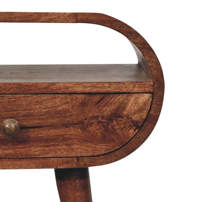 Circular Bedside Table With Open Slot - Caramel - The Sleep Loft - Online Mattress Showroom NYC