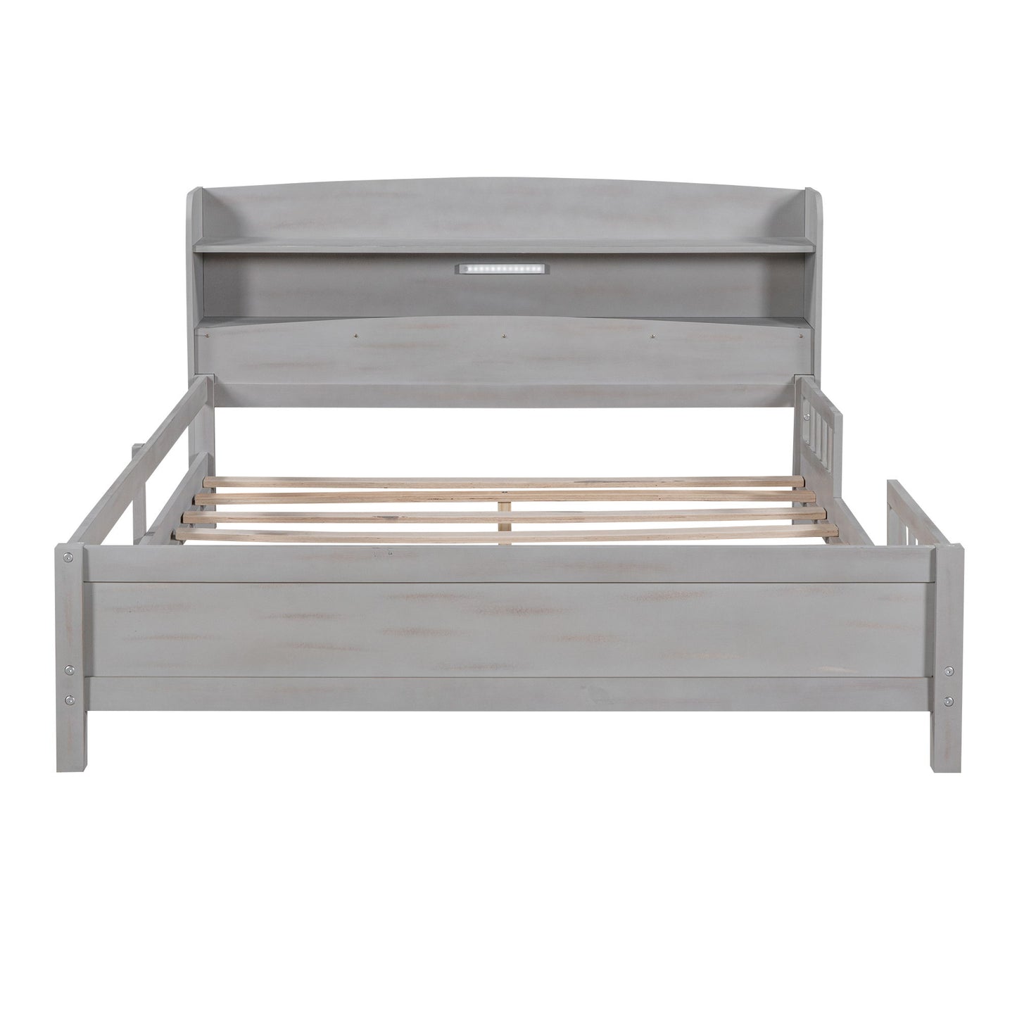 Wood Platform Bed With Built In LED Light, Storage Headboard And Guardrail - The Sleep Loft - Online Mattress Showroom NYC