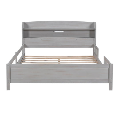 Wood Platform Bed With Built In LED Light, Storage Headboard And Guardrail - The Sleep Loft - Online Mattress Showroom NYC