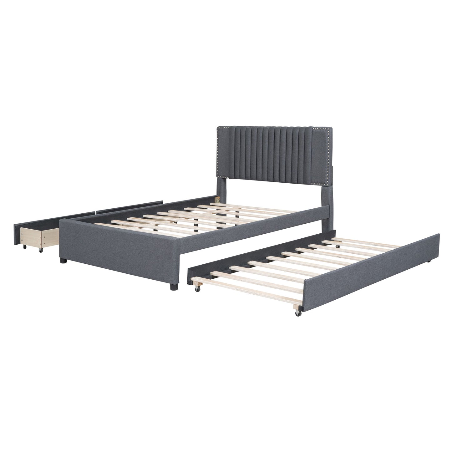 Upholstered Platform Bed With Drawers, Classic Headboard Design - The Sleep Loft - Online Mattress Showroom NYC