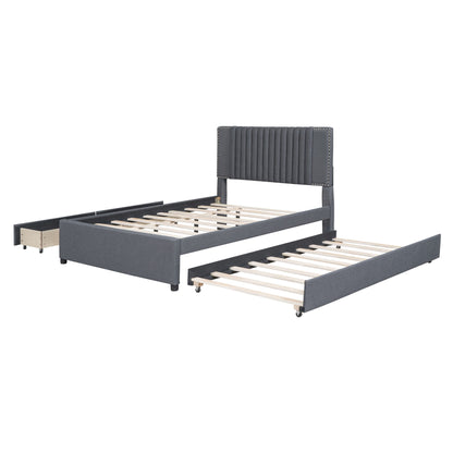 Upholstered Platform Bed With Drawers, Classic Headboard Design - The Sleep Loft - Online Mattress Showroom NYC