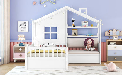 House Bed With Sofa, Kids Platform Bed With 2 Drawers And Storage Shelf - The Sleep Loft - Online Mattress Showroom NYC
