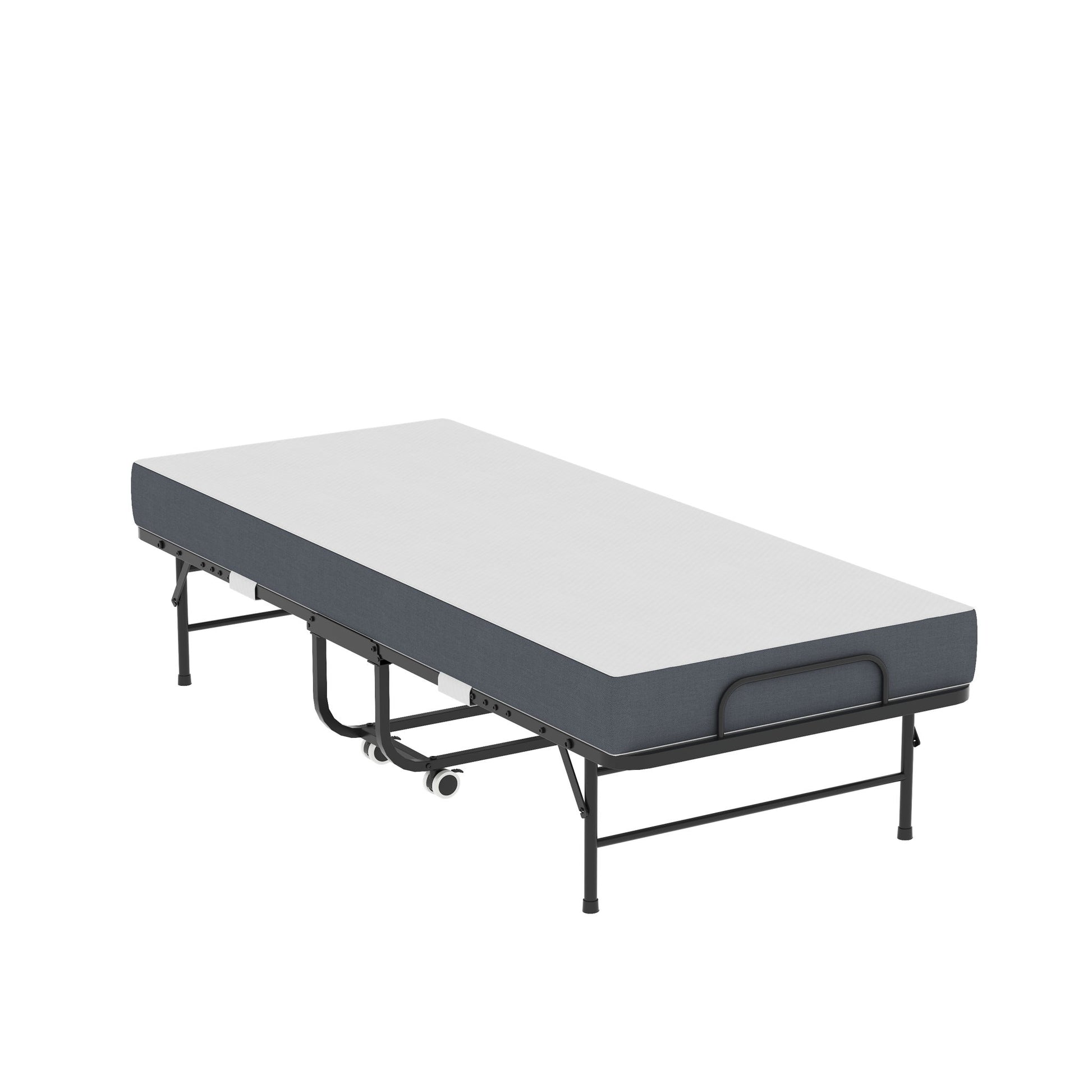 Twin Folding Bed With Memory Foam Mattress, On Wheels, Portable Bed For Adults & Guests - Black - The Sleep Loft - Online Mattress Showroom NYC