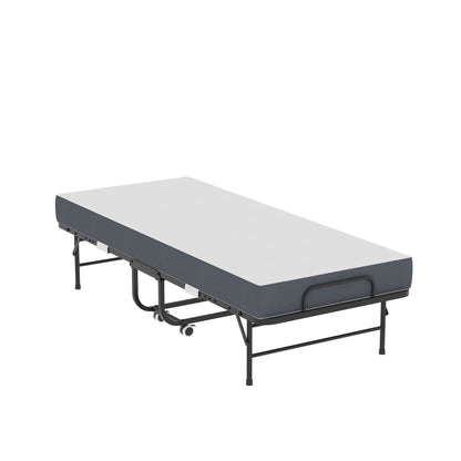 Twin Folding Bed With Memory Foam Mattress, On Wheels, Portable Bed For Adults & Guests - Black - The Sleep Loft - Online Mattress Showroom NYC
