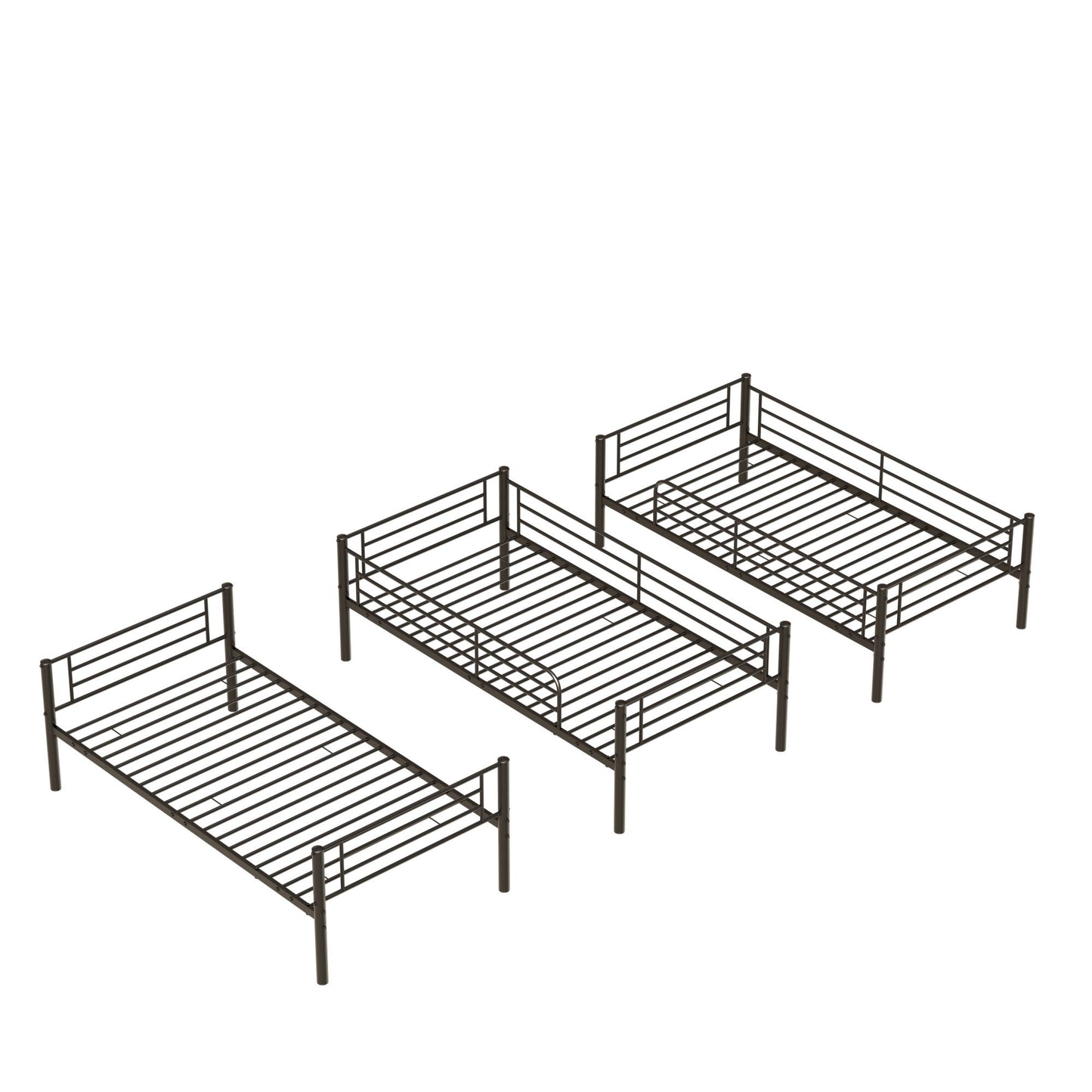 Twin Size Metal Triple Bunk Bed For Bedroom And Dormitory, Convertible Into 3 Separate Beds - Black - The Sleep Loft - Online Mattress Showroom NYC