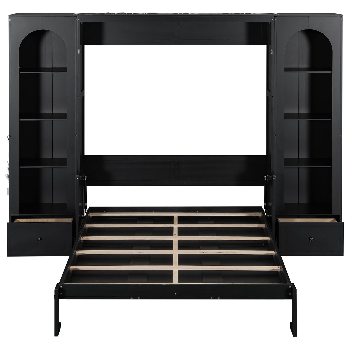 French Style Murphy Platform Bed With Shelf, Side Cabinets, Drawers And LED - The Sleep Loft - Online Mattress Showroom NYC