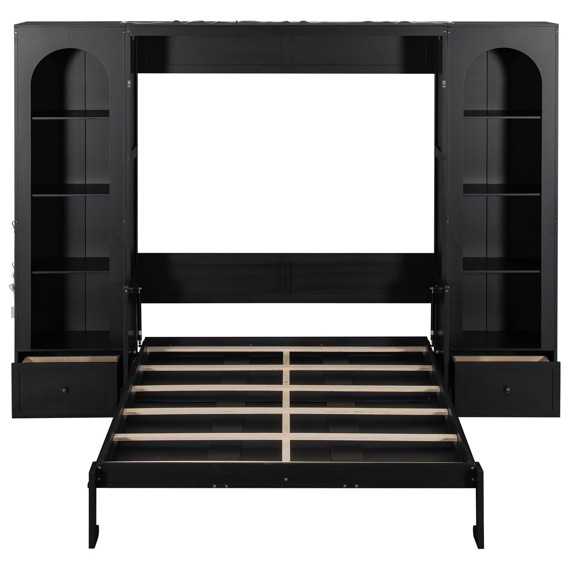 French Style Murphy Platform Bed With Shelf, Side Cabinets, Drawers And LED - The Sleep Loft - Online Mattress Showroom NYC