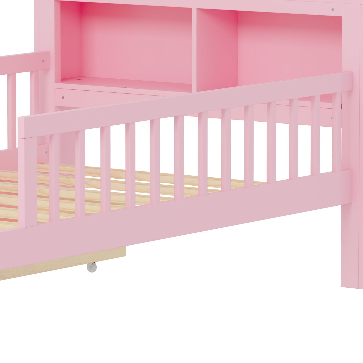 Bed With Headboard Storage Rack, 2 Under Bed Drawers, 3 Side Guardrails For Safety - The Sleep Loft - Online Mattress Showroom NYC
