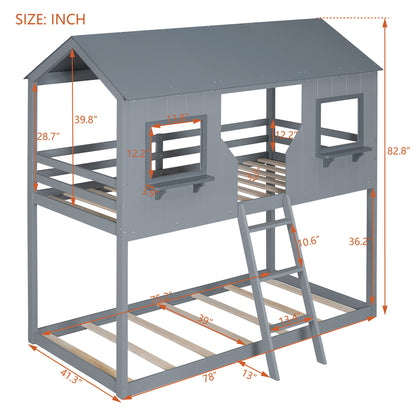 Twin Over Twin Bunk Bed With Roof, Window, Guardrail, Ladder - The Sleep Loft - Online Mattress Showroom NYC